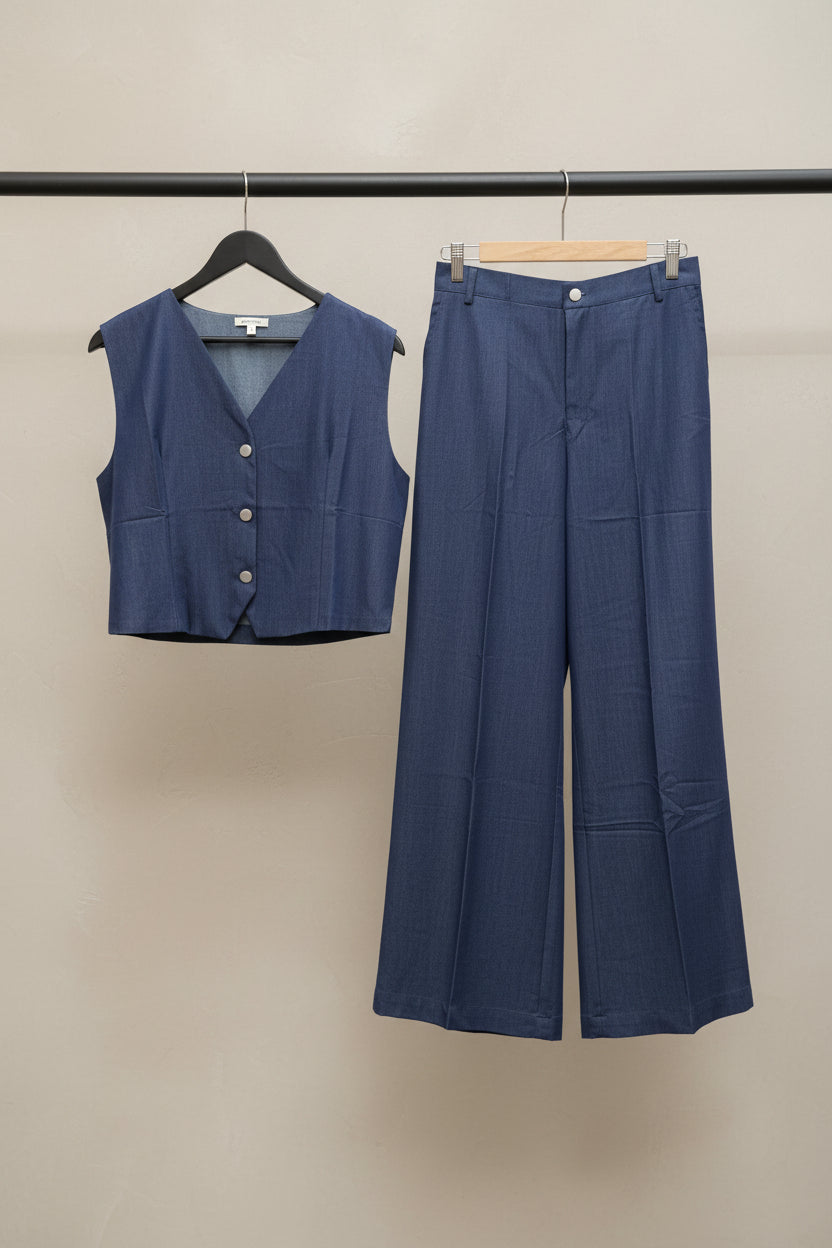 Lyt. DESIGNER Women's Blue Sleeveless Co-ord Set with Wide Leg Pants