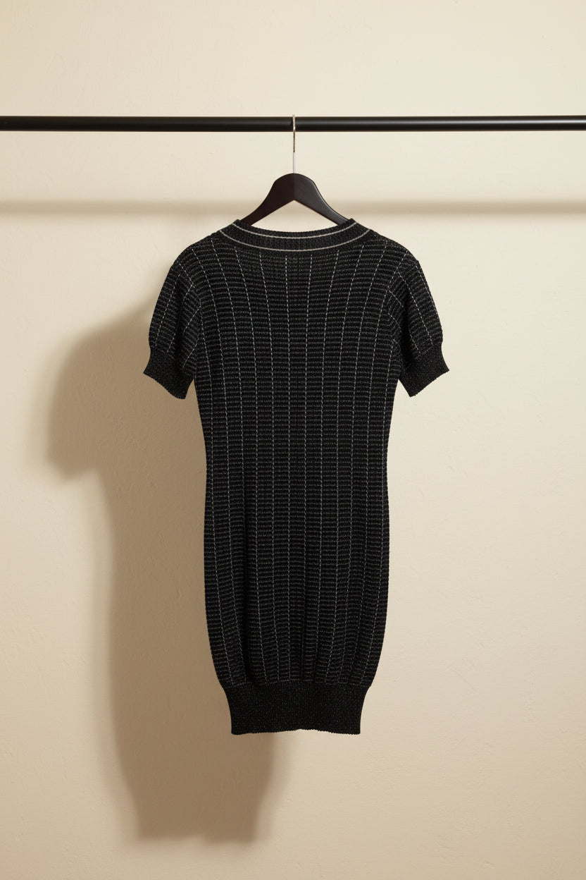 Black and White Patterned Knit Mini Dress