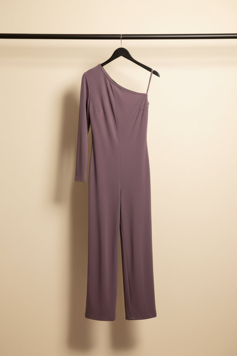 KAZO Women's Purple One-Shoulder Ruched Jumpsuit