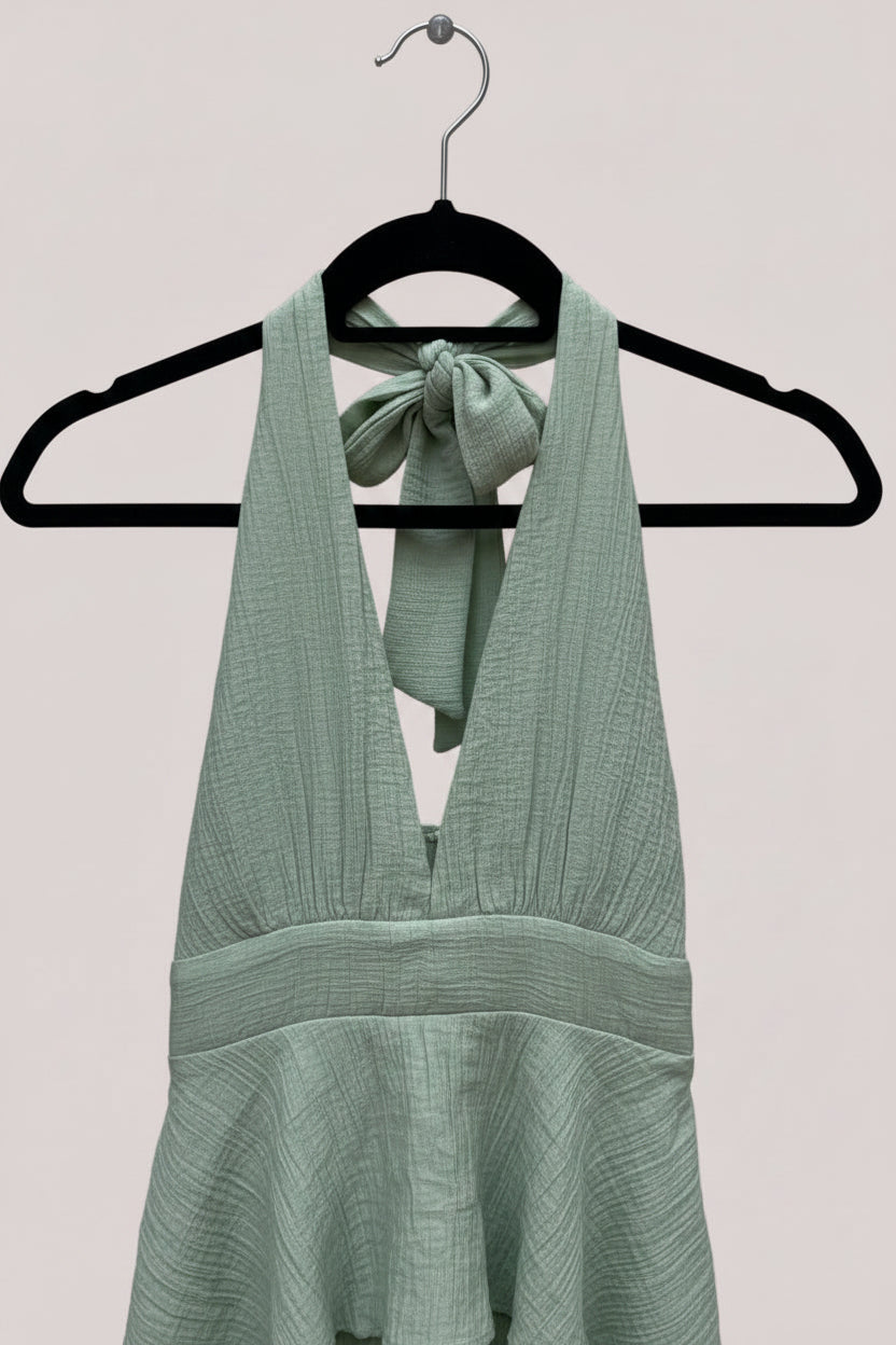 Light Green Halter Neck Tiered Ruffle Maxi Dress