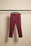 BlueWay Women's Maroon Pleated Tailored Trousers with Belt