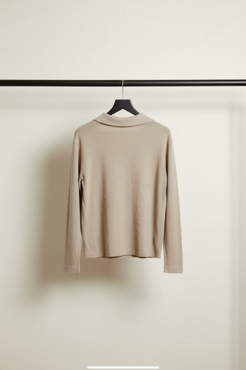 Women's Beige Crinkled Long Sleeve Collared Shirt