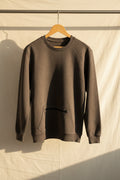 Men's Cotton&Silk Grey Crew Neck Sweatshirt with Zipper Pocket
