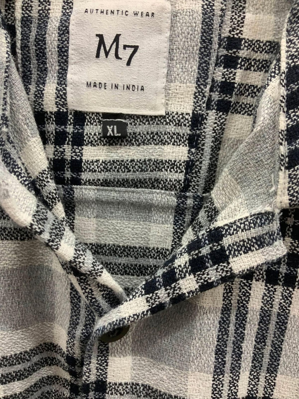 M7 Men's Grey and Black Plaid Short Sleeve Casual Shirt