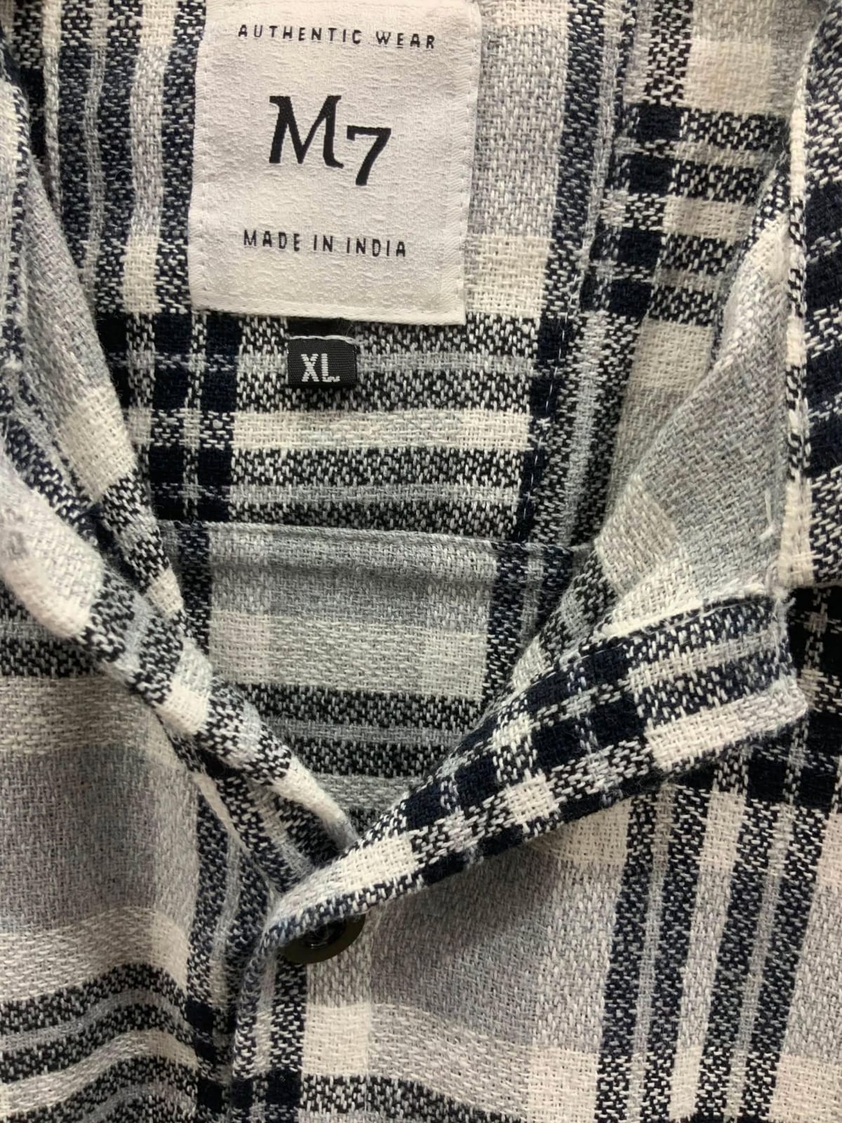 M7 Men's Grey and Black Plaid Short Sleeve Casual Shirt