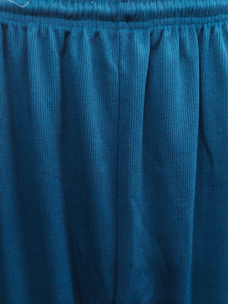 Women's Teal Blue Ribbed Drawstring Wide Leg Trousers