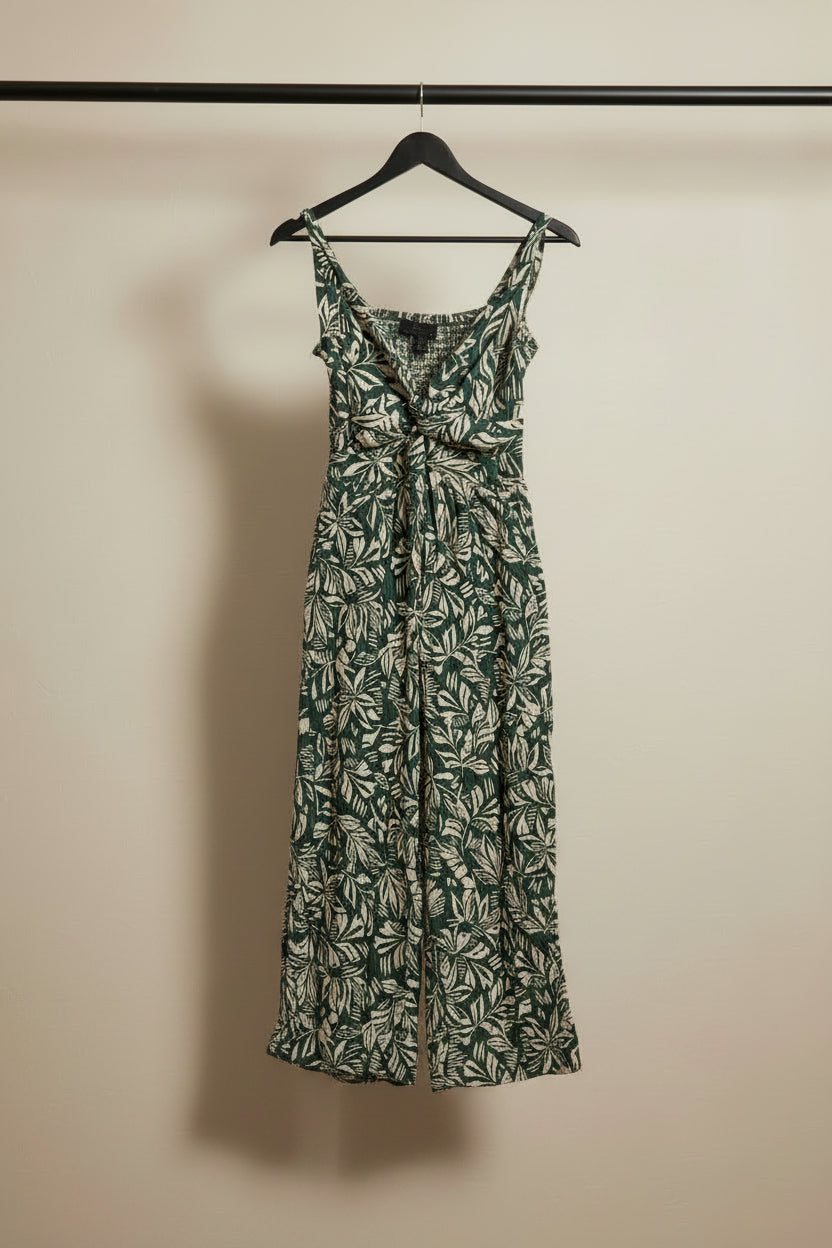 ANGIE Women's Green Leaf Print Rayon Jumpsuit