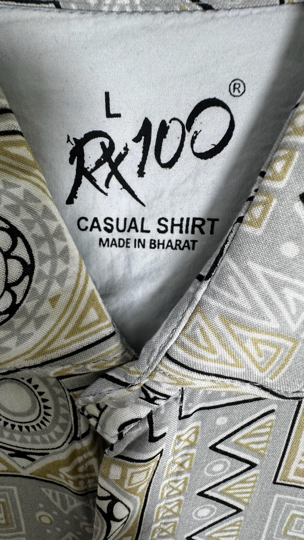 RX100 Men's Grey Geometric Print Casual Shirt