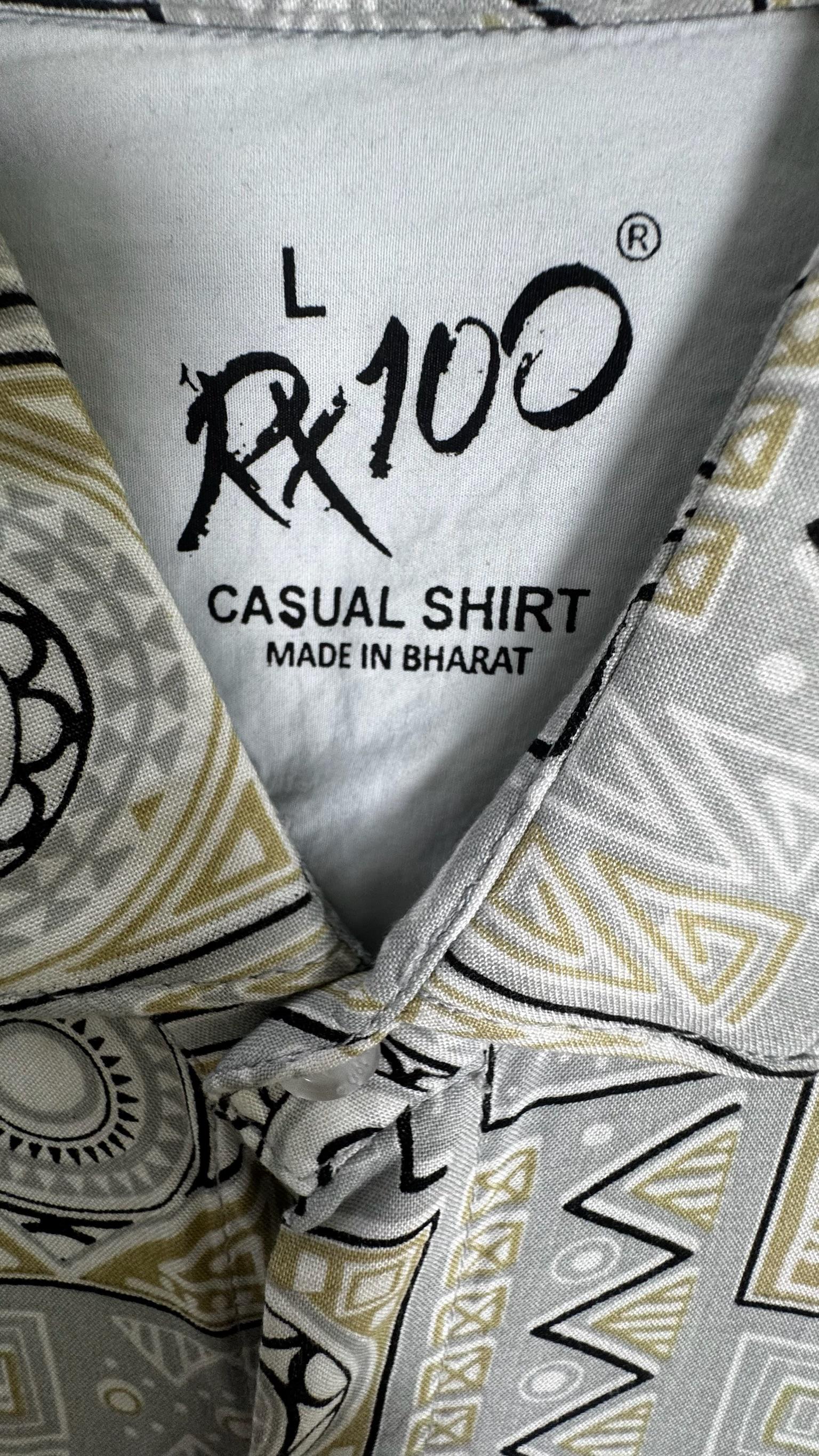 RX100 Men's Grey Geometric Print Casual Shirt