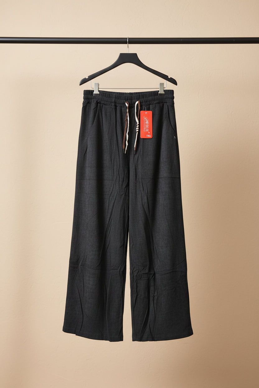 Bairuimian Dark Grey Corduroy Wide Leg Trousers with Elastic Waistband, Size 7XL