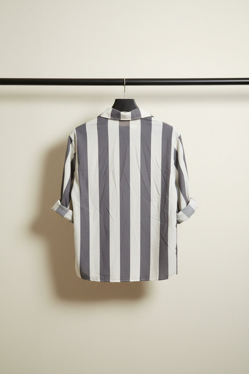 Women's Striped Button-Up Collared Shirt