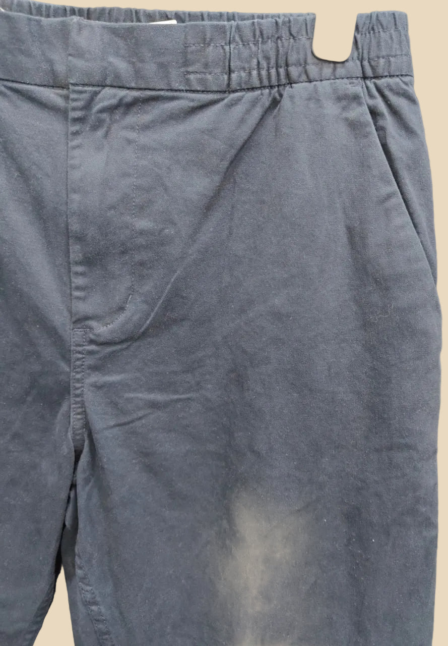Men's Navy Blue Elastic Waist Straight Leg Trousers