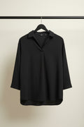 Uniqlo Black Long Sleeve Collared Blouse Tunic Top