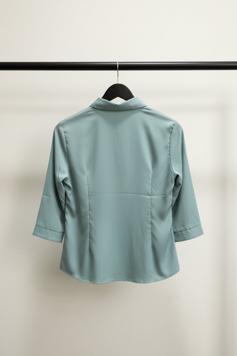 Western Adda Women's Teal Collared 3/4 Sleeve Button-Front Shirt
