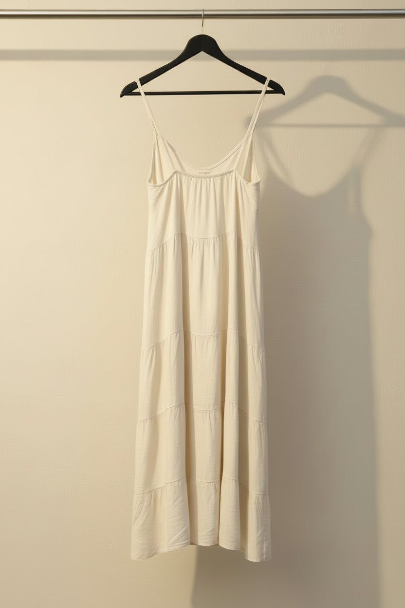 Women's Cream Tiered Button-Front Maxi Dress