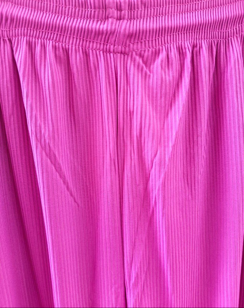 Magenta Ribbed Elastic Waist Palazzo Trousers