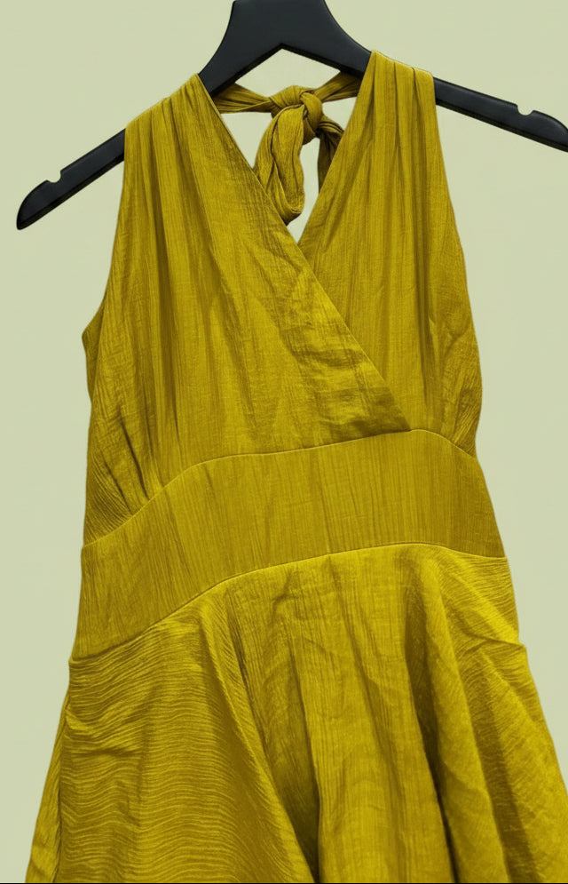 Women's Mustard Yellow Halterneck Tiered Maxi Dress
