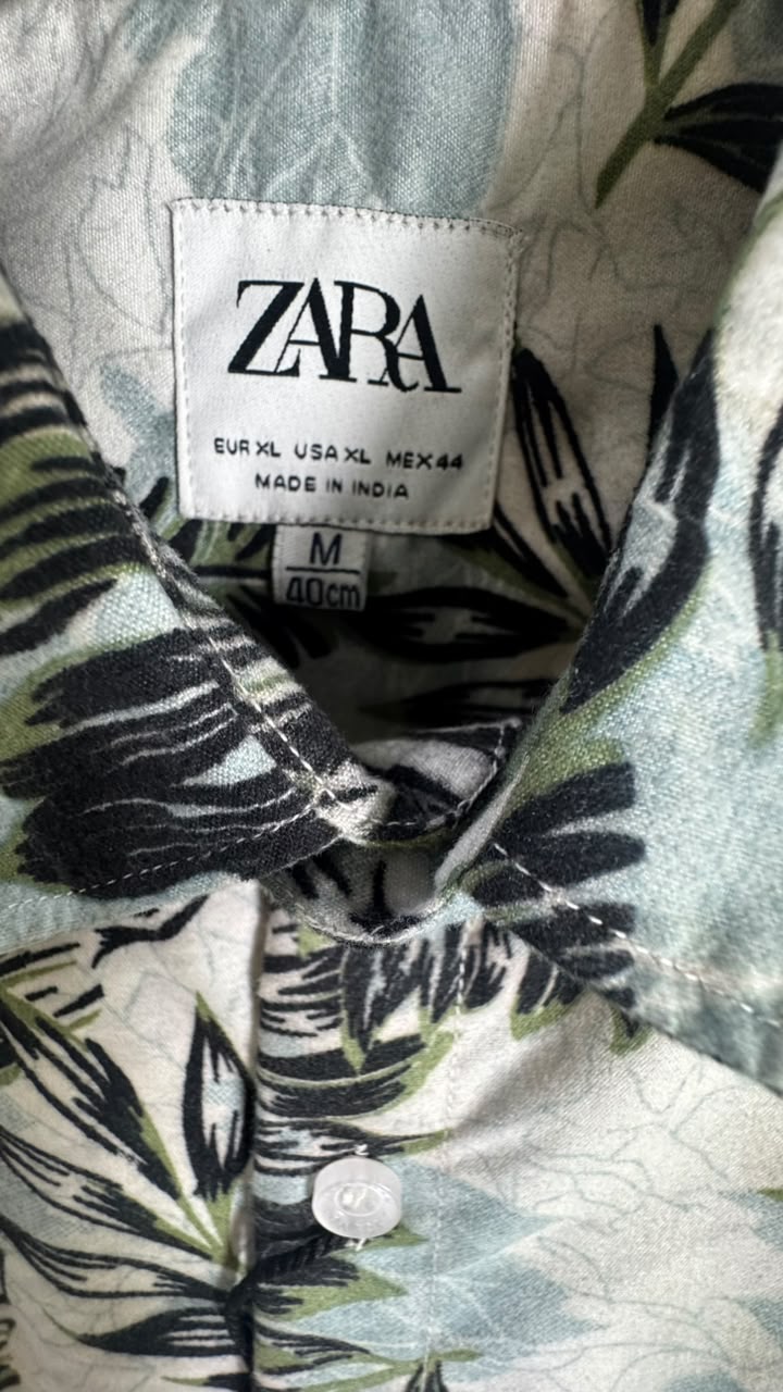 ZARA Men's Tropical Leaf Print Long Sleeve Shirt