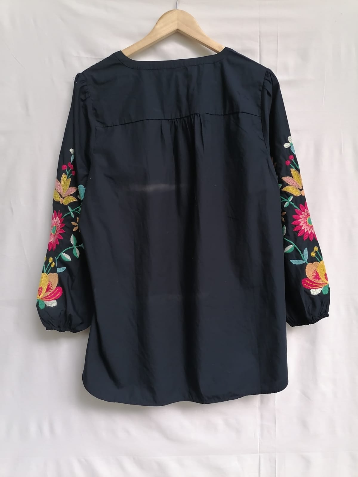 TALBOTS PLUS Women's Navy Blue Embroidered 3/4 Sleeve Tunic Top 1X