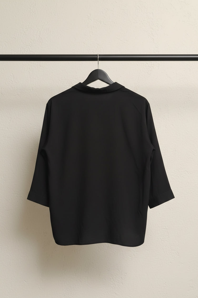 Uniqlo Black Long Sleeve Collared Blouse Tunic Top