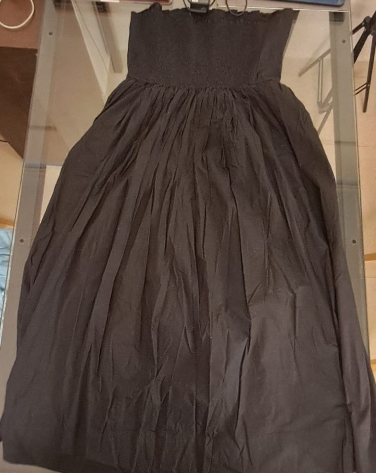THE LABEL LIFE.com Black Strapless Smocked Bodice Maxi Dress with Wooden Buttons