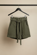 H&M Women's Olive Green Corduroy Paperbag Waist Shorts
