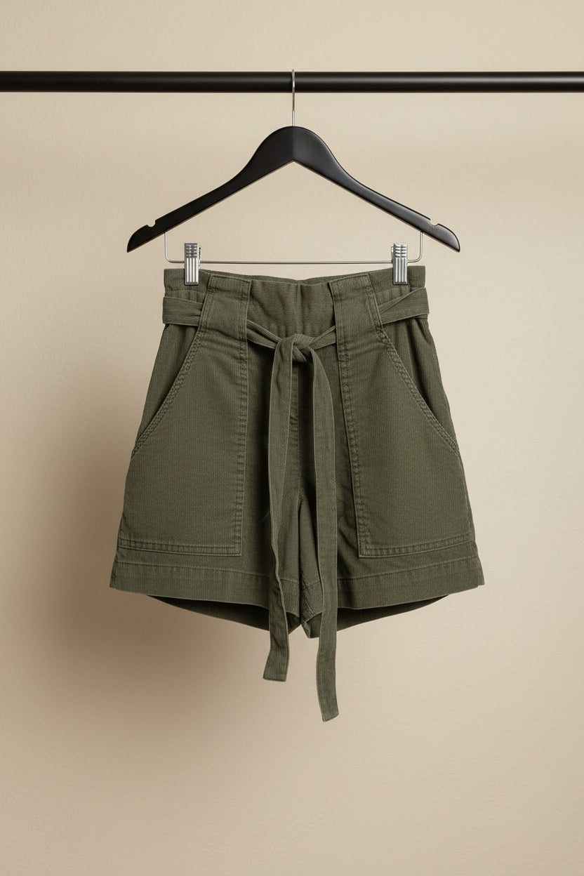 H&M Women's Olive Green Corduroy Paperbag Waist Shorts