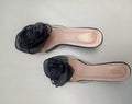 Women's Black Floral Transparent Block Heel Sandals