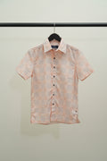 Bulan Bintang Men's Peach Relaxed Fit Short Sleeve Shirt with Geometric Print