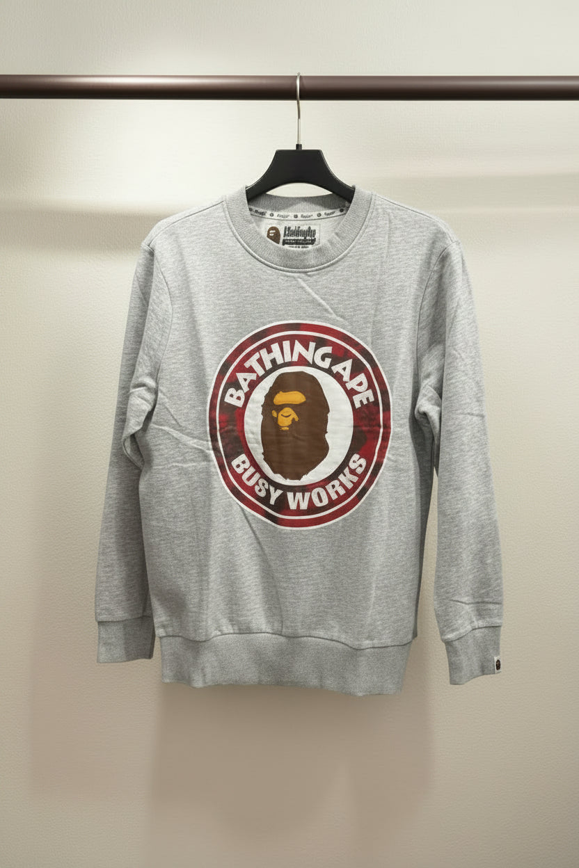 A Bathing Ape Busy Works Logo Grey Sweatshirt