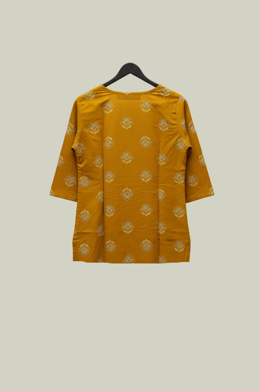 Mustard Yellow Printed Cotton Kurta