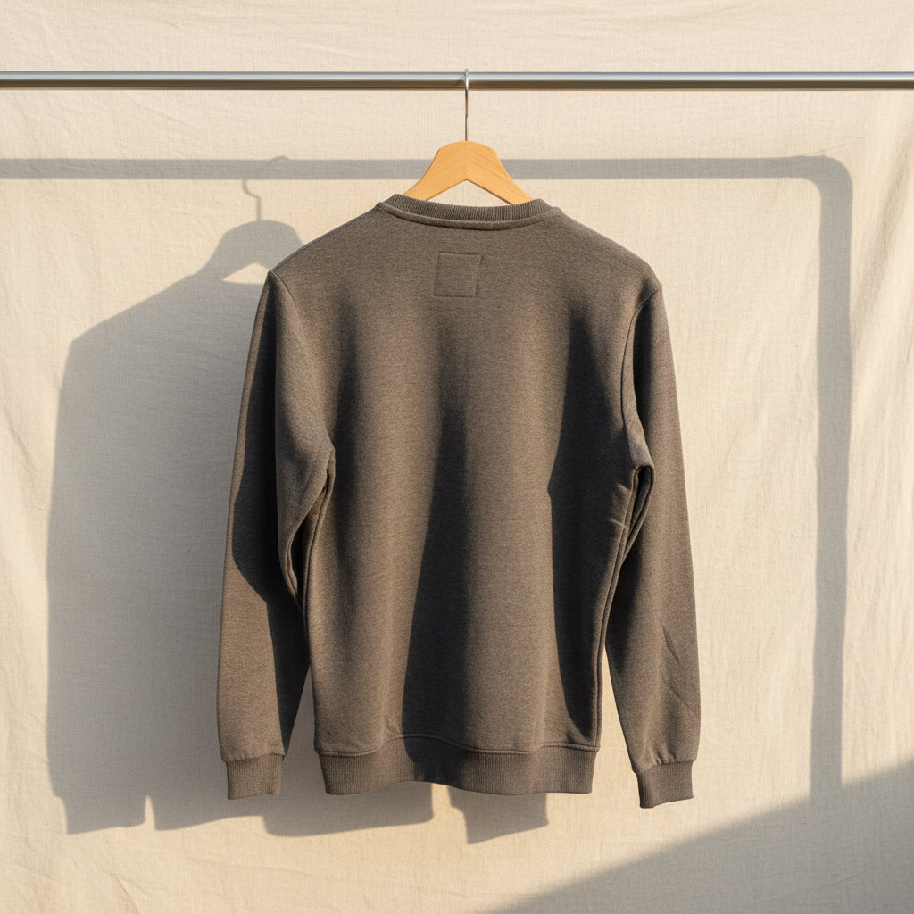 Men's Cotton&Silk Grey Crew Neck Sweatshirt with Zipper Pocket