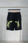 Black Graphic Skeleton Hand Drawstring Shorts