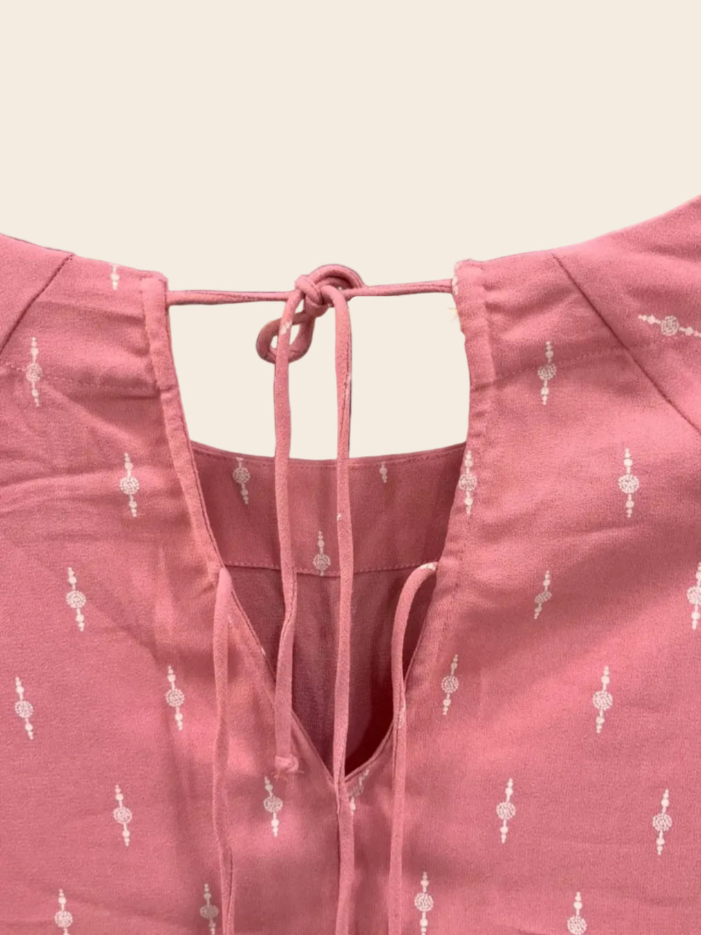 Women's Pink Printed 3/4 Sleeve Top with Back Tie Detail