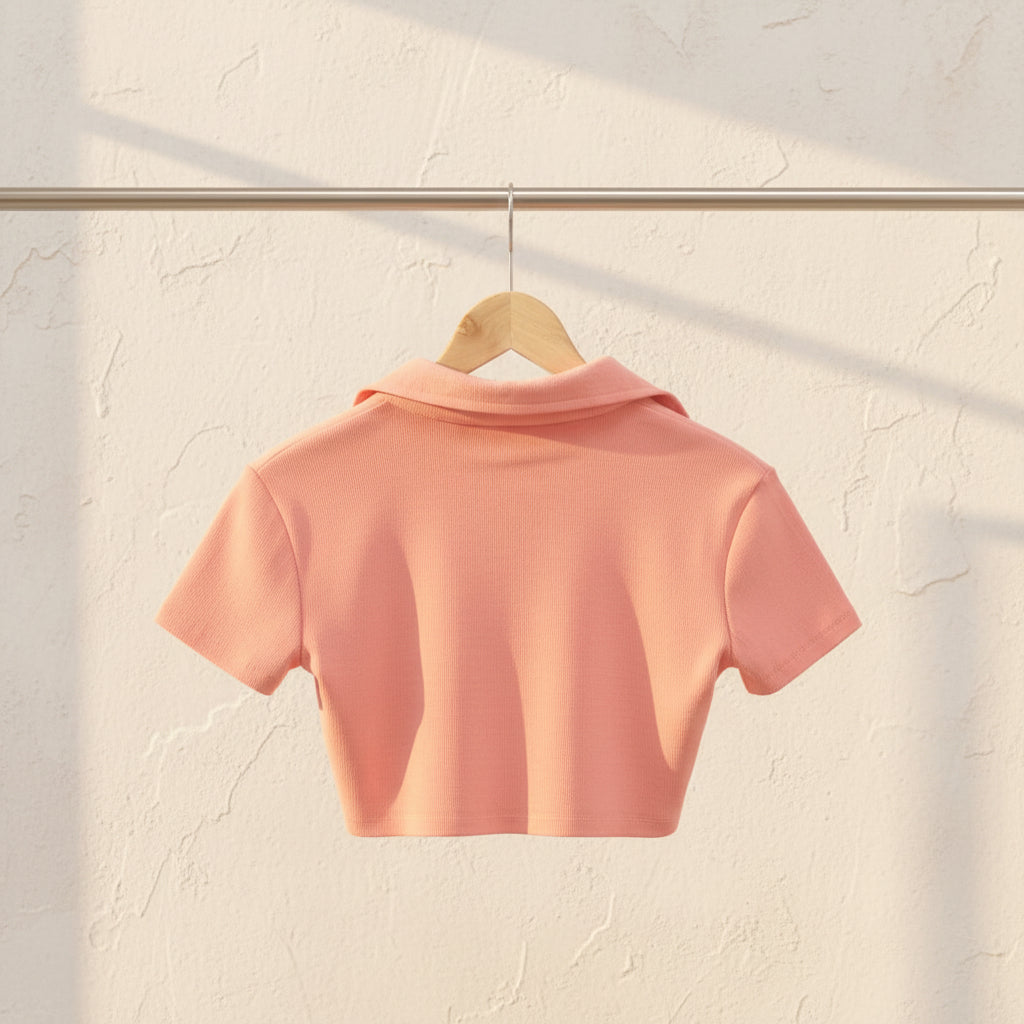 LILLEAGLE Women's Peach Ribbed Zip-Up Crop Top