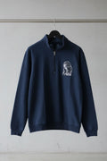 Navy Blue Quarter-Zip Sweatshirt with Graphic Print