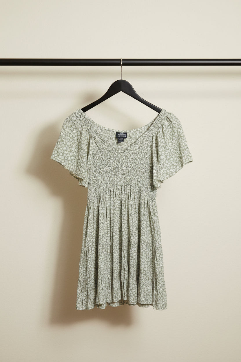 Angie Women's Green Floral Smocked Tiered Mini Dress