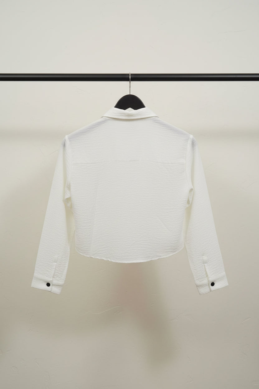DHRUVI COLLECTION Women's White Textured Cropped Collared Shirt
