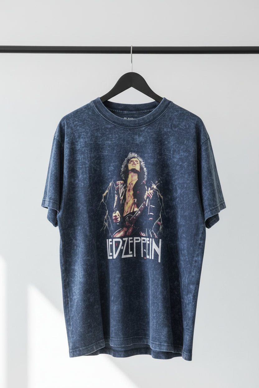 Led Zeppelin Graphic Print Acid Wash T-Shirt