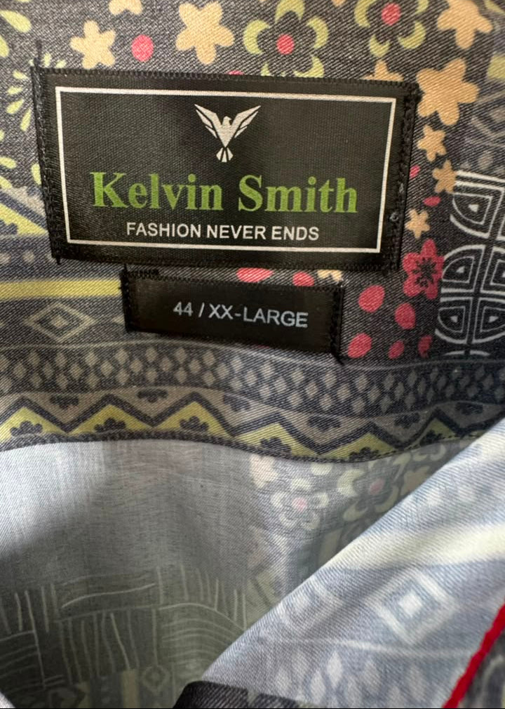 Kelvin Smith Men's Multicolor Patchwork Print Long Sleeve Casual Shirt