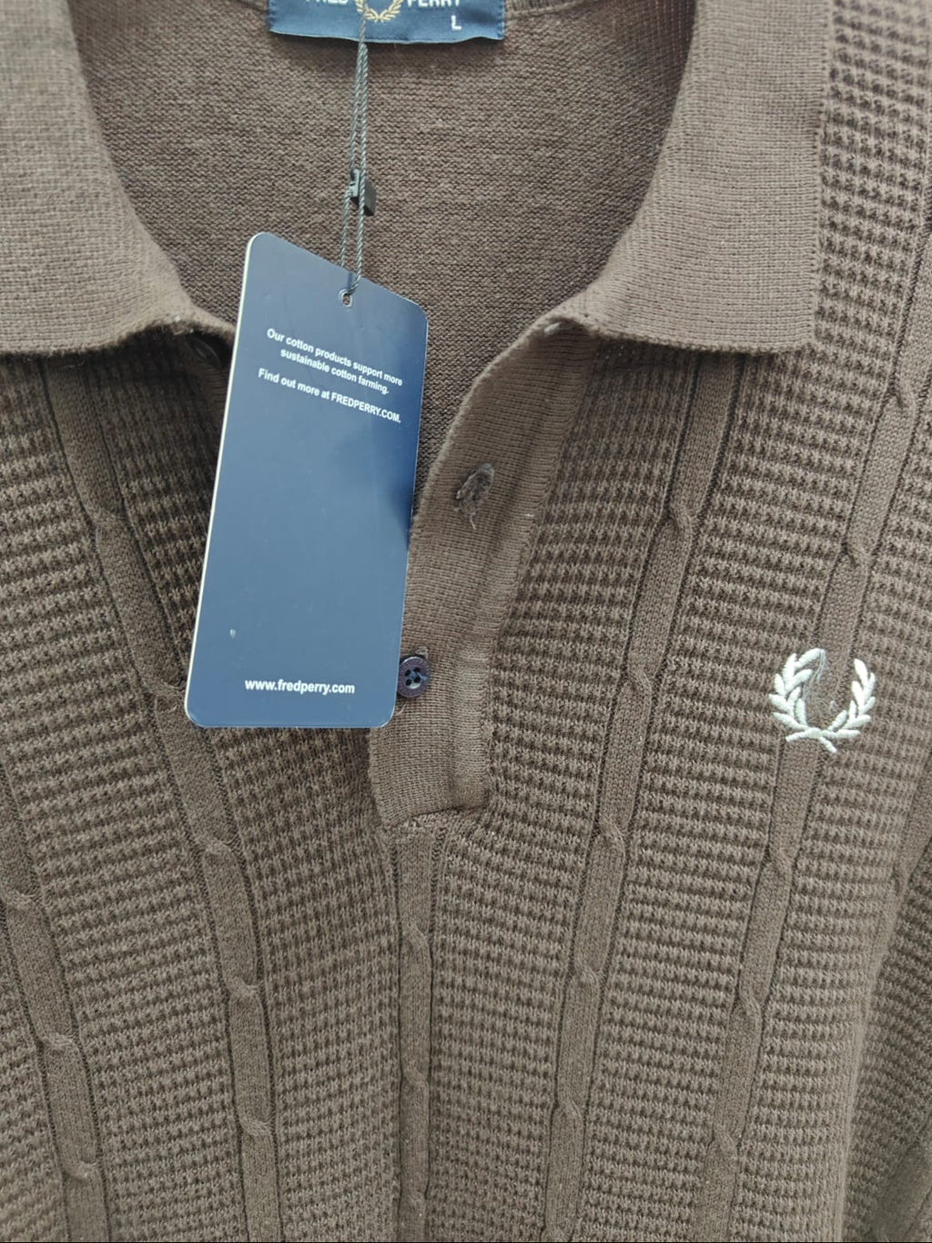Fred Perry Men's Brown Cable Knit Polo Shirt