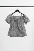 Women's Black & White Gingham Off-Shoulder Peplum Top