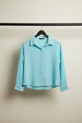 Women's Sky Blue Textured Long Sleeve Casual Shirt