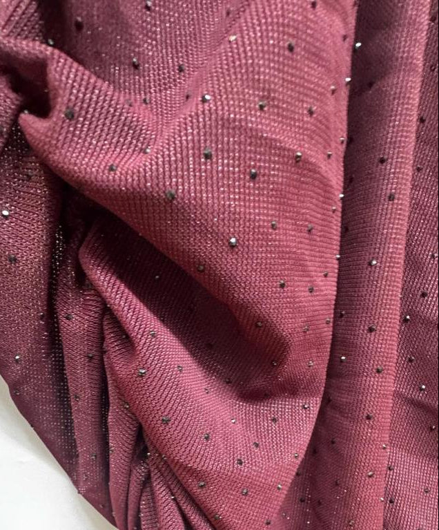 B+ VESTRY Women's Maroon Glitter Long Sleeve Ruched Top