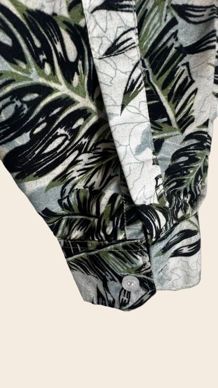 ZARA Men's Tropical Leaf Print Long Sleeve Shirt