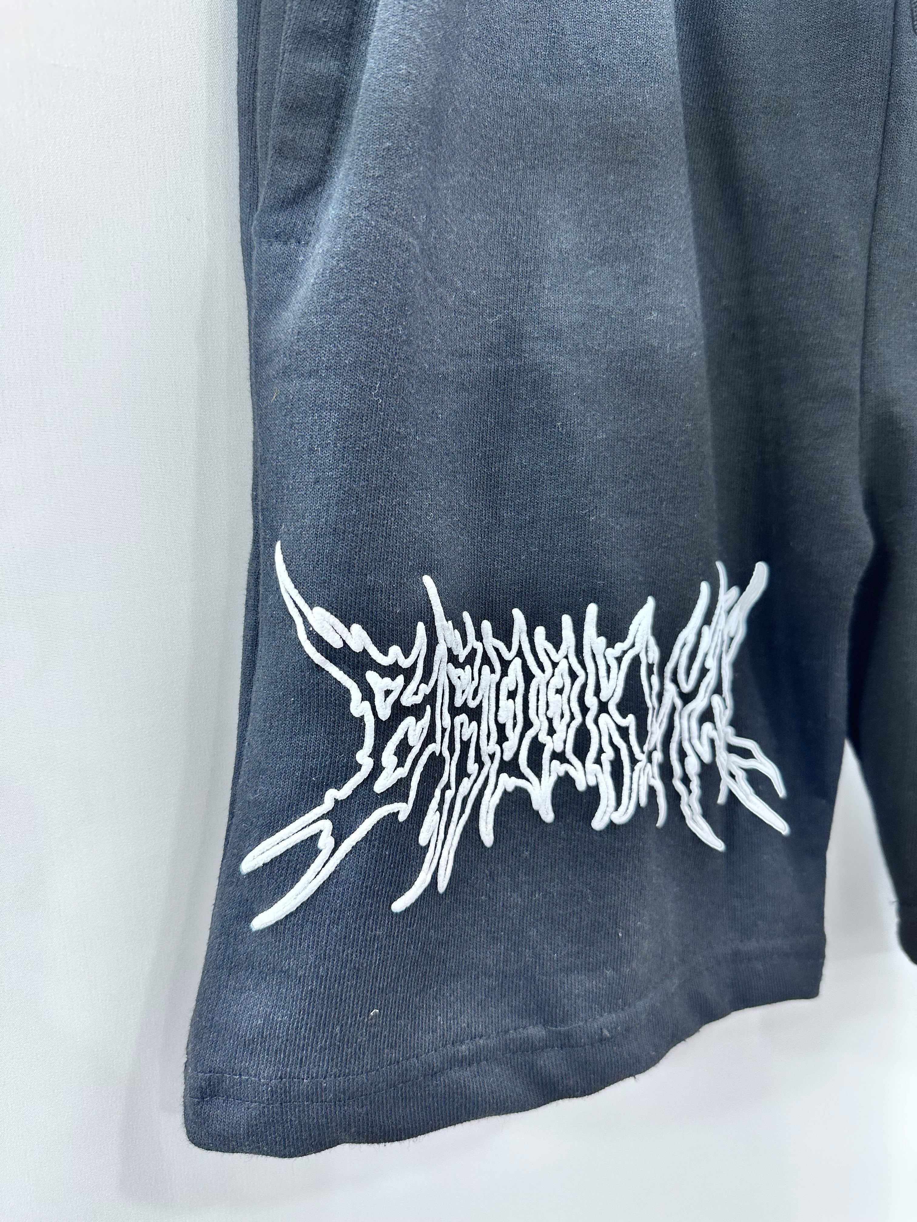 Men's Black Graphic Print Drawstring Fleece Shorts