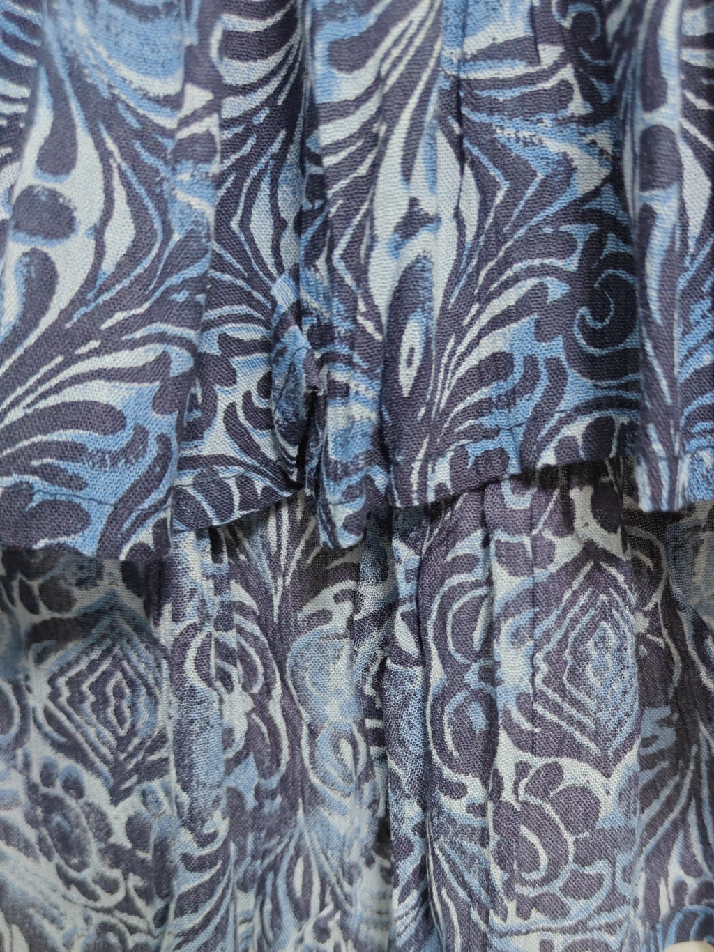 Lucky Brand Blue Patterned Smocked Waist V-Neck Dress