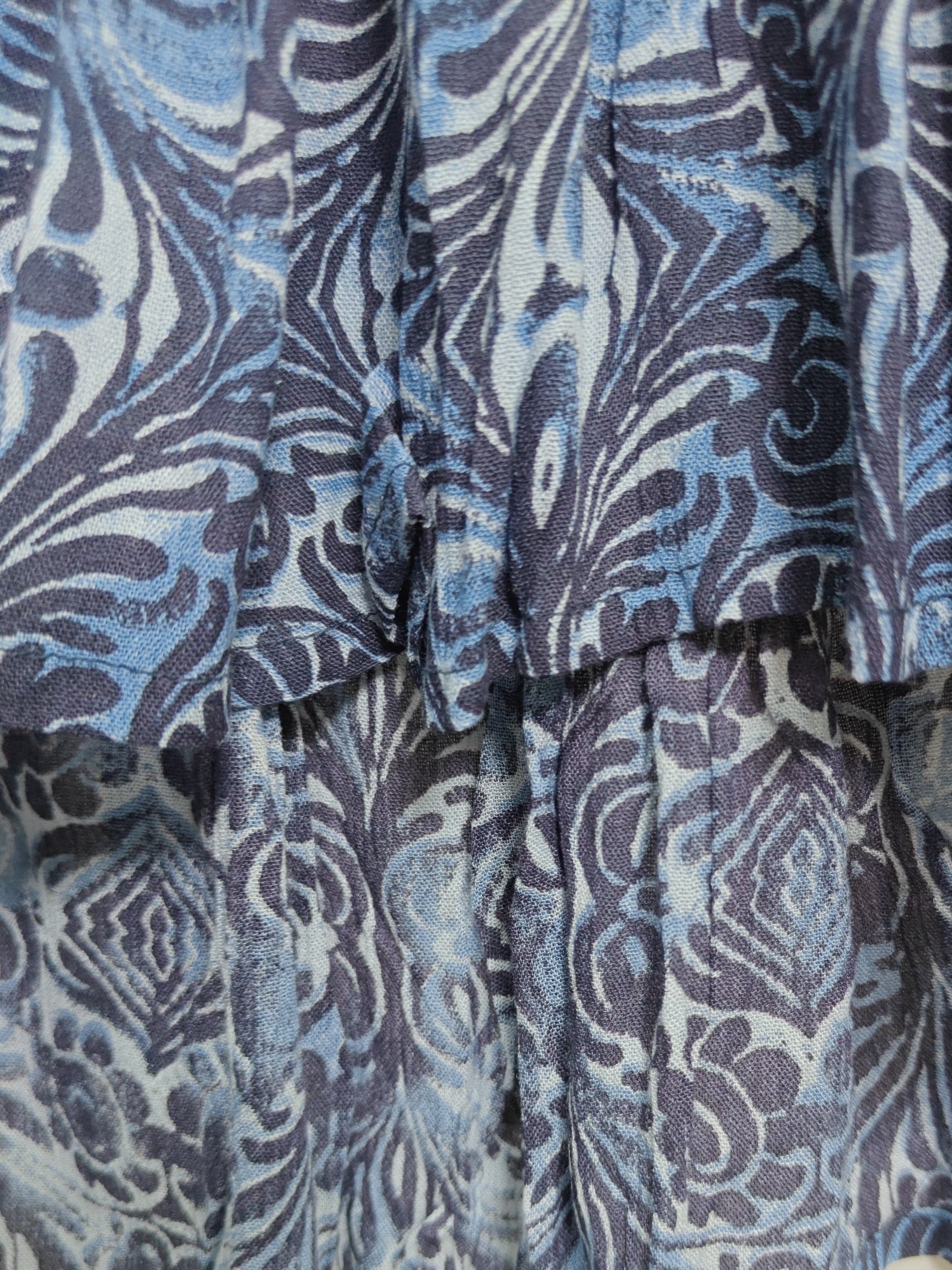 Lucky Brand Blue Patterned Smocked Waist V-Neck Dress