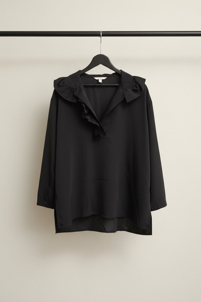 H&M Black Ruffled V-Neck Blouse