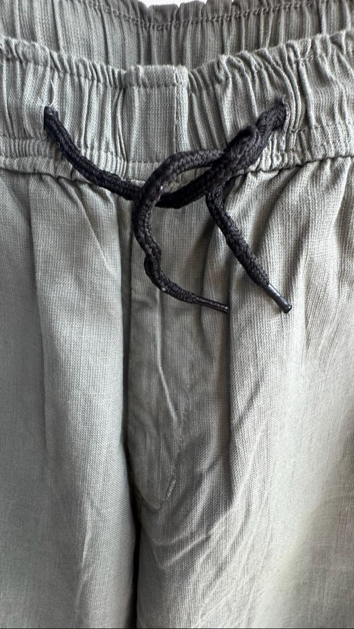 SU YOLO Women's Olive Green Mom Fit Linen Stretch Trousers